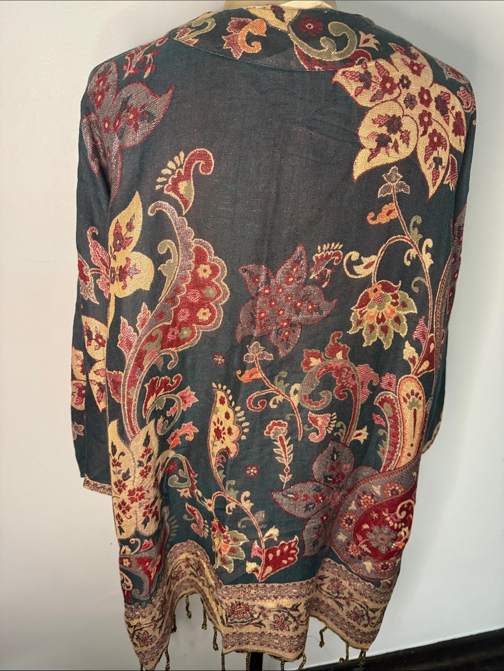 Soft Surroundings Teal and Gold Embroidered Kimono Jacket - Picture 2 of 5